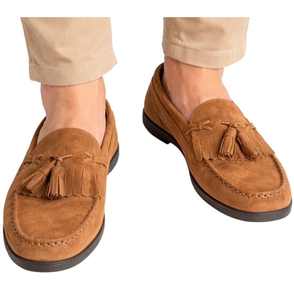 Earth Shoe Mens Tan Nubuck Leather Loafer 10D Tassel Kiltie Manning Brazil Fall